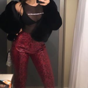 RED SNAKE PRINT FAUX LEATHER STRAIGHT LEG PANTS